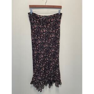 Vintage Womens Maxi Trumpet Skirt Medium Black Floral Sheer Whimsigoth Fairy 90s